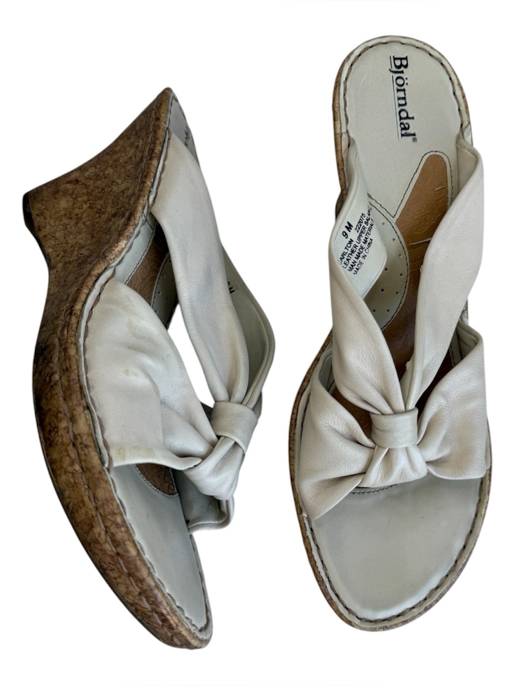 Bjorndal Sz 9 Leather knotted Ivory Cork Wedge